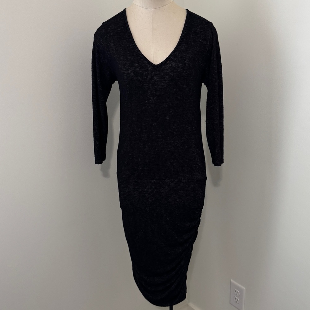 Velvet by Graham & Spencer XS Black 3/4 Sleeve Midi Dress Fitted Going Out Sexy